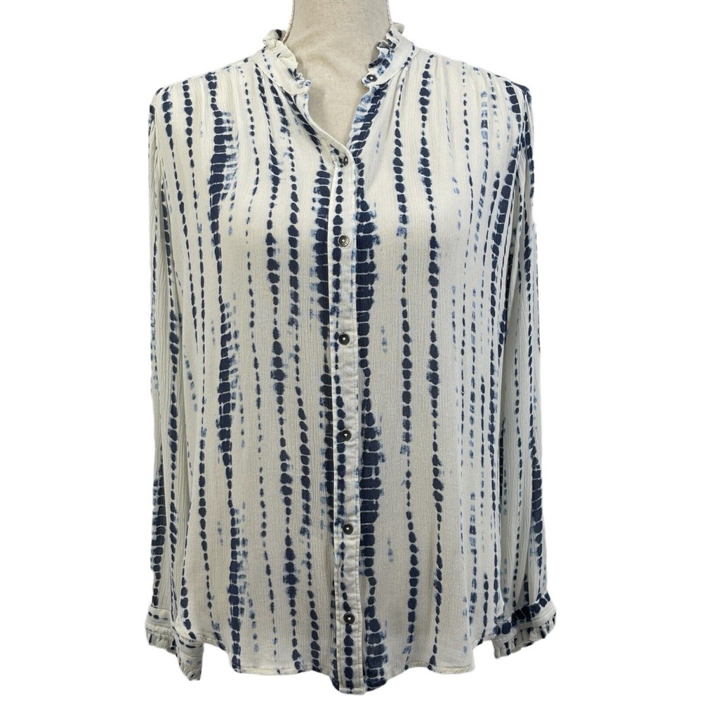 Abercrombie Fitch Shibori Blue Tie Dye Long Sleeve Button Up Shirt Junior Medium